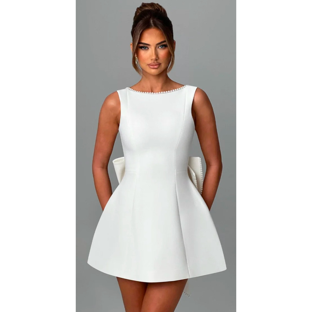 Babyboo Carrie Ivory Pearl Bow Mini Dress Size Small NWT - Picture 2 of 5